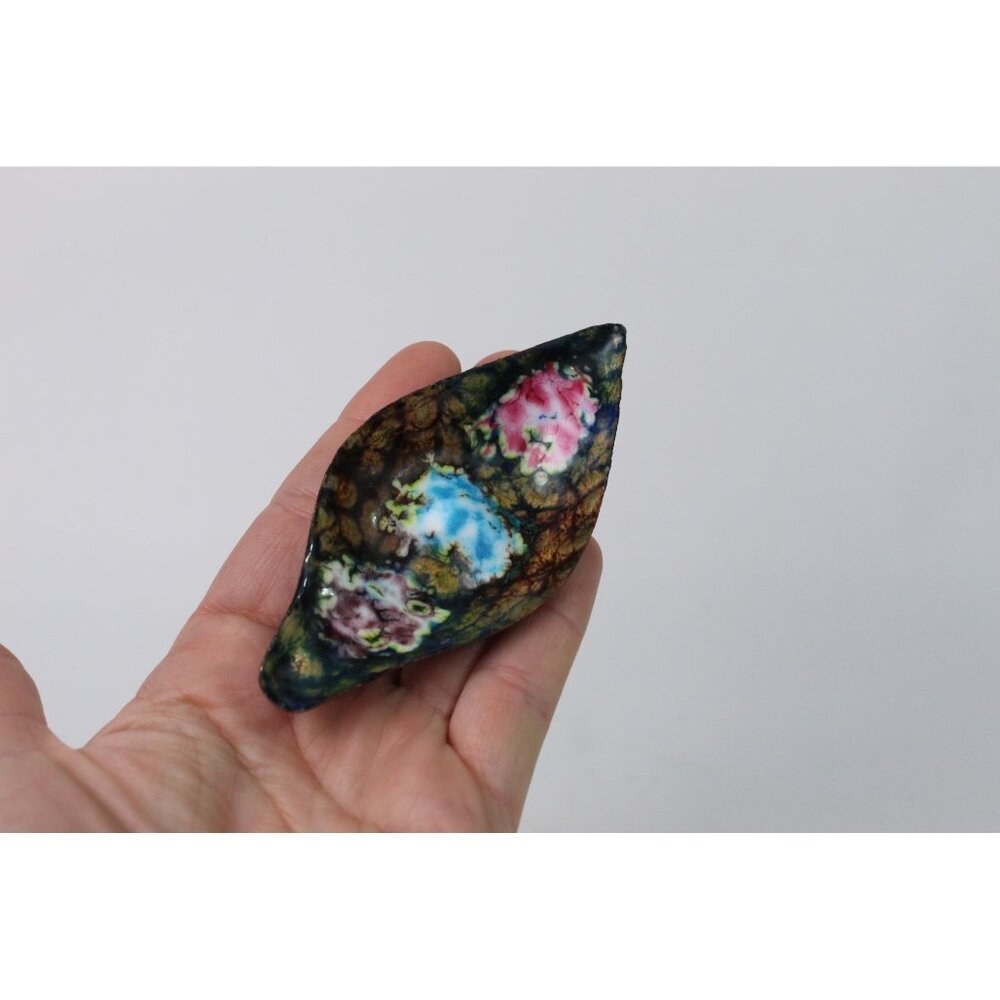 Vintage Mid Century Enamel on Copper Dish 4” | Abstract Floral | Spanish Style |